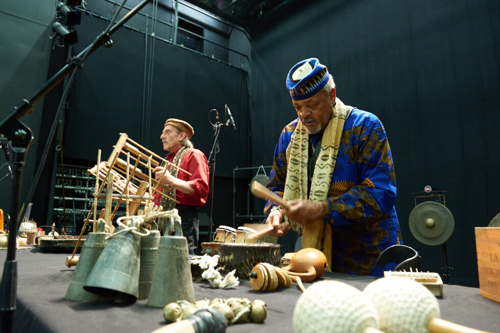 Famoudou Don Moye (drums -perc), Hartmut Geerken (percussion-poetry), ©Dieter Düvelmeyer @JazzPict