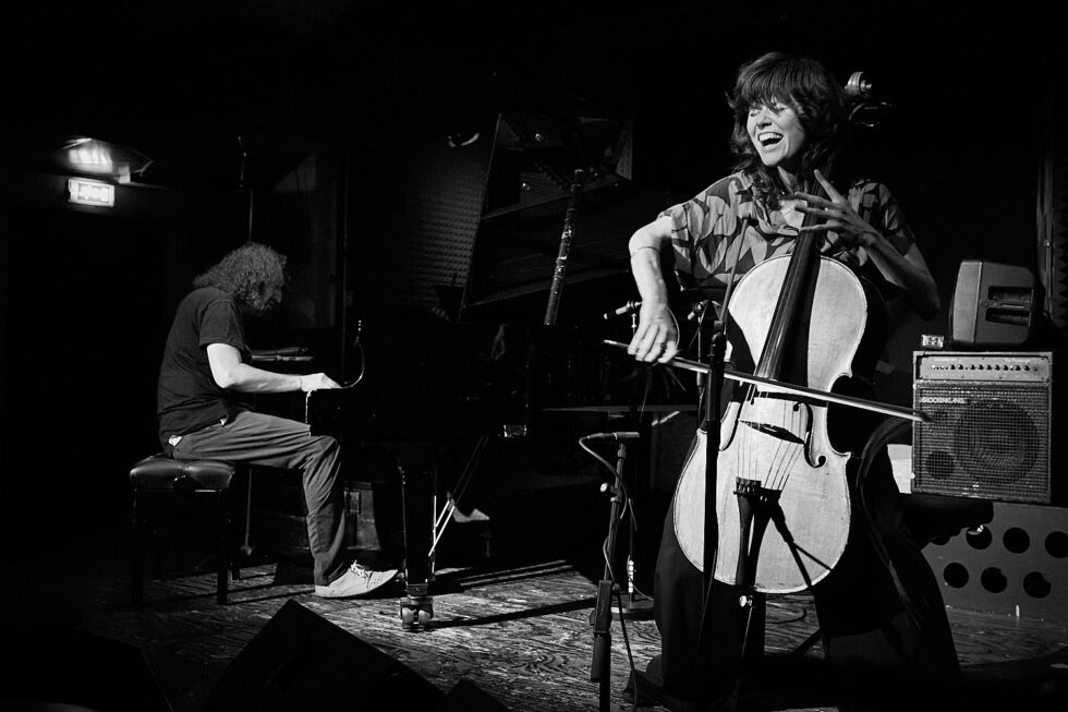 Julia Biłat (cello), Roman Stolyar (piano + flutes) of BIŁAT / STOLYAR @ KOLLEKTIVE NIGHTS 2025. ©: The photo is subject to copyright (© Dieter Duevelmeyer) and may not be used or reproduced without permission.
